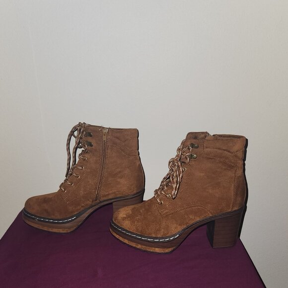 Altar"D State Piper Heeled Boots In Whiskey Brown Lace up & Side Zip up size 9 - Picture 2 of 12